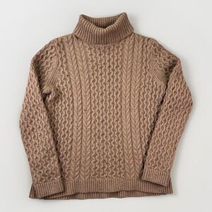 Lands End Cable‎ Knit Turtleneck Sweater Beige Wool Blend Fisherman Womens Med